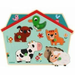 Djeco Encastrement Musical 5 Pièces En Bois - Ouaf Woof Sonore