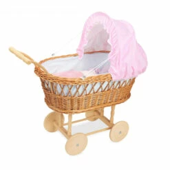 Landau En Osier - Garnissage Petites Fleurs Bleues Et Blanches